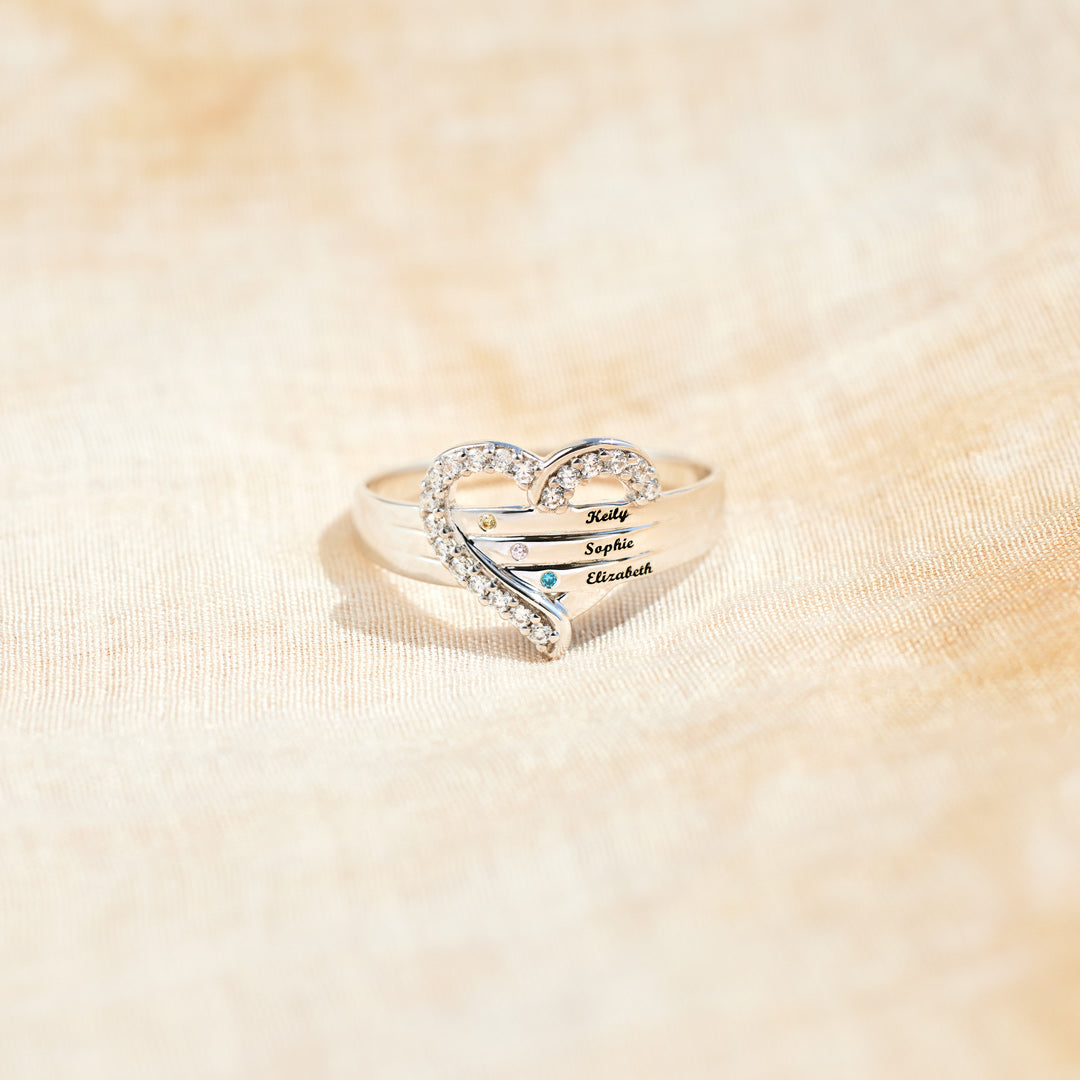 1-7 Names&Birthstones Heart Ring