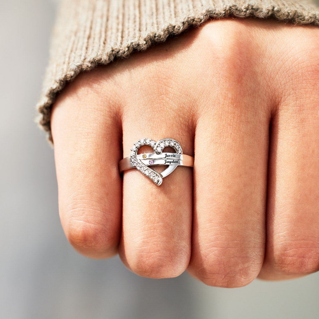 1-7 Names&Birthstones Heart Ring