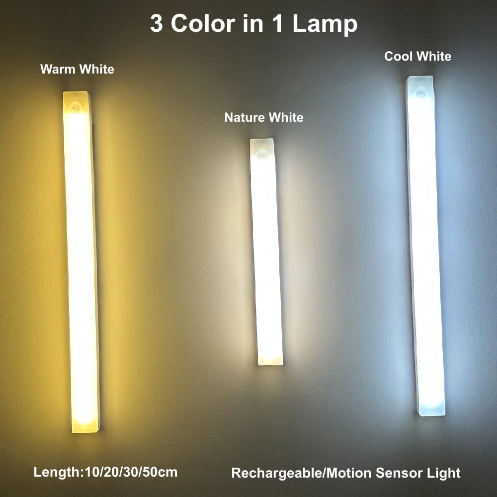 Motion Sensor LED Night Light USB Rechargeable Bedside Lamp Wireless Portable Cabinet Tube Light for Kitchen Wardrobe Hallway Staircase